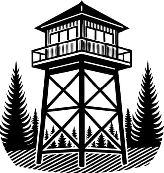 Forest Lookout Tower Surrounded by Pine Trees Ideal for Outdoor Adventure Themes vector