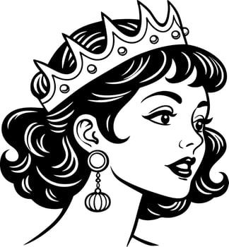 Elegant Princess Profile with Crown and Earrings in Classic Vintage Style vector
