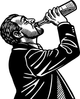 Man Celebrating Success with Cheers Enjoying Beverage in Formal Attire Vintage Style Illustration vector