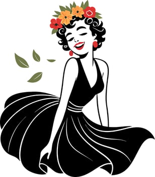 Elegant Woman with Flowers in Hair in Vintage Style Dress Perfect for Fashion Illustrations vector