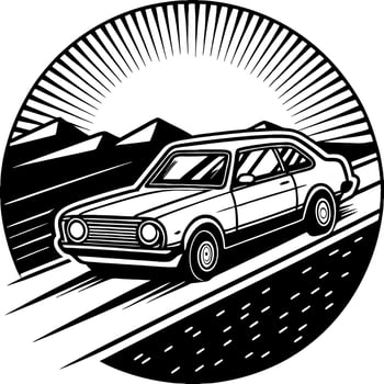 Classic Car Driving Through Mountains in Retro Style for Automotive Enthusiasts and Design vector