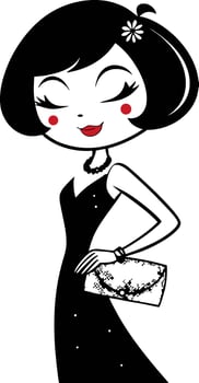 Stylish Elegant Woman in Black Dress with Clutch Purse Cartoon Illustration vector