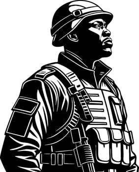 Soldier in Tactical Gear Profile View Strong and Brave Military Illustration for Tattoos and Art vector