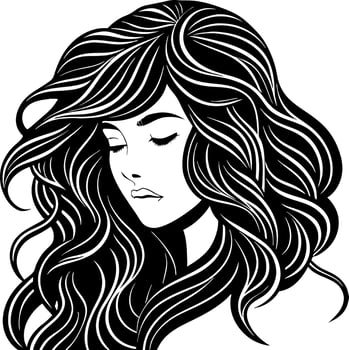 Elegant Woman with Flowing Hair Black and White Illustration for Tattoo Design and Art vector