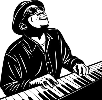 Jazz Pianist Playing Keys with Passion in Black and White Illustration vector