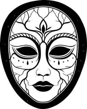 Intricate Tribal Mask Design Featuring Nature Inspired Patterns for Tattoo or Coloring Book vector