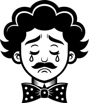 Sad Cartoon Clown Face with Tear Drops and Polka Dot Bow Tie for Tattoos and Illustrations vector
