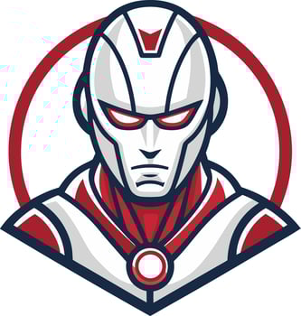 Futuristic Robot Hero with Metallic Armor and Red Accents Ideal for Branding and Merchandise vector