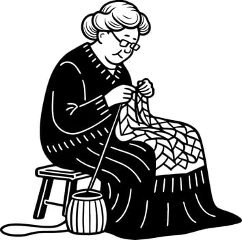 Elderly Woman Knitting Traditional Craft Cozy Handmade Blanket Design vector