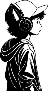 Stylish Boy with Headphones Wearing Cap in Profile Illustration for Fashion and Music Designs vector