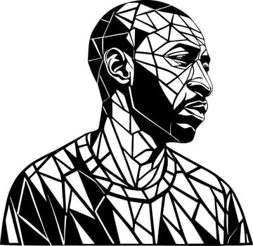 Geometric Black and White Portrait of a Man with Angular Features for Modern Art Applications vector