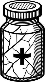 Cracked Vintage Medicine Bottle with Cross Symbol for Tattoo Design and Graphic Projects vector