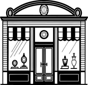 Elegant Vintage Shop Front Illustration Featuring Decorative Displays and Classic Architecture vector