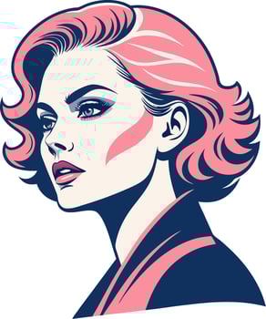 Stylish Retro Portrait of a Woman with Pink Hair and Bold Makeup for Modern Design Projects vector