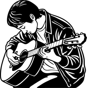 Young Musician Playing Acoustic Guitar Silhouette for Tattoo Design and Coloring Book Art vector
