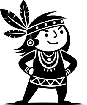 Confident Indigenous Warrior Character with Feathered Headdress for Creative Projects vector