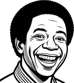 Cheerful Smiling Man with Afro Hair Illustration for Tattoo and Coloring Designs vector