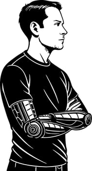 Futuristic Male Character with Cybernetic Arm in Profile View for Concept Art and Design vector