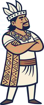 Proud Indigenous Leader in Traditional Attire with Feathers and Ornamentation Art vector