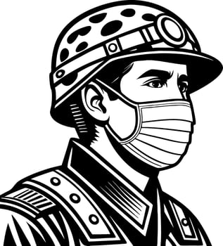 Soldier Wearing Face Mask in Vintage Military Style Illustration for Graphic Design Projects vector