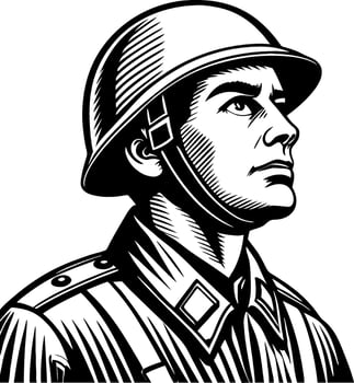Military Soldier Portrait Artwork for Tattoo Design and Coloring Book Themes vector