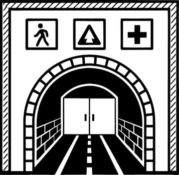 Tunnel Entrance Featuring Pedestrian Signs Hazard Warning and Medical Symbol Design vector