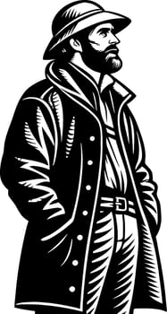 Detailed Vintage Explorer Illustration in Overcoat and Hat for Adventure Themed Projects vector
