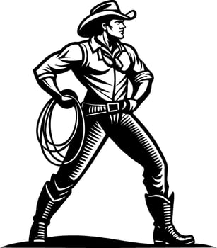 Cowboy With Lasso Strong Stance Illustration For Western Themes and Tattoo Designs vector