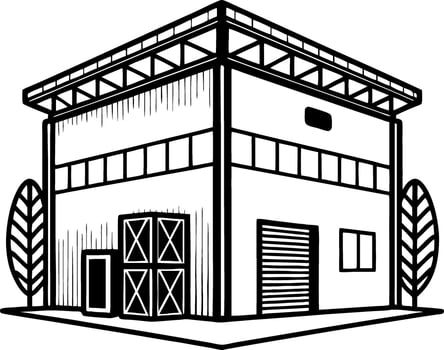 Industrial Warehouse Building Exterior Outline for Architecture and Construction Projects vector