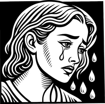 Sad Woman Illustration with Tears for Emotional Art and Tattoo Designs vector
