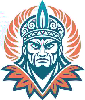 Bold Warrior Tribal Face Illustration with Leaf Patterns for Tattoo and Design Projects vector