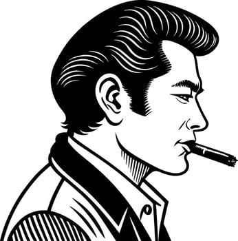 Stylized Profile Illustration of a Vintage Man Smoking for Retro Design Projects vector