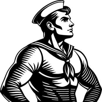 Muscular Sailor in Classic Naval Uniform Stalwart Pose Illustrating Strength and Valor vector