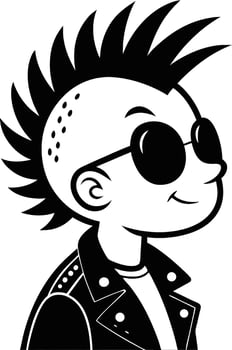 Cool Cartoon Kid with Mohawk and Sunglasses Vintage Punk Style Illustration vector
