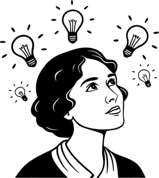 Creative Woman with Light Bulbs Symbolizing Ideas and Inspiration for Design Projects vector