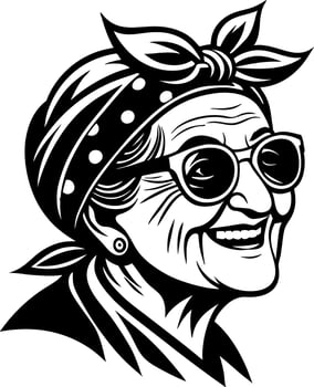 Cheerful Elderly Woman in Sunglasses with Bandana Smiling Illustration for Creative Projects vector