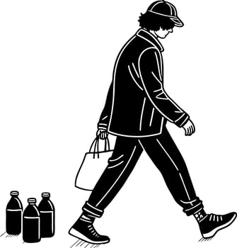 Stylish Young Man Walking with Shopping Bags and Soft Drink Bottles for Modern Lifestyle vector