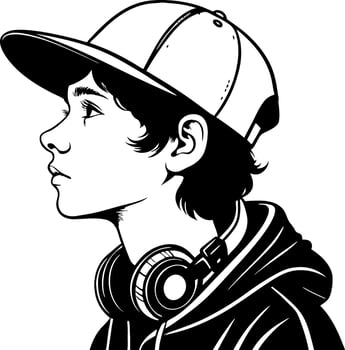 Stylish Young Boy Profile with Headphones and Cap for Street Art and Urban Culture Designs vector
