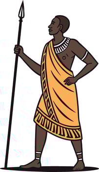 African Warrior in Traditional Attire Holding Spear Stance Illustration for Cultural Art vector