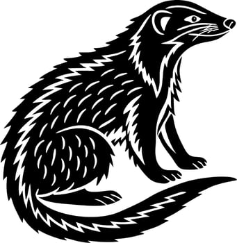 Stylized Black Mongoose Illustration for Tattoo Design and Coloring Book Artwork vector