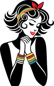 Stylish Retro Woman with Bold Hair and Colorful Bracelets for Fashion and Vintage Designs vector