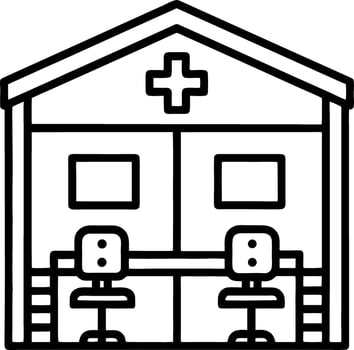 Minimalist Outline of a Medical Clinic with Chairs and Cross Symbol for Healthcare Design vector