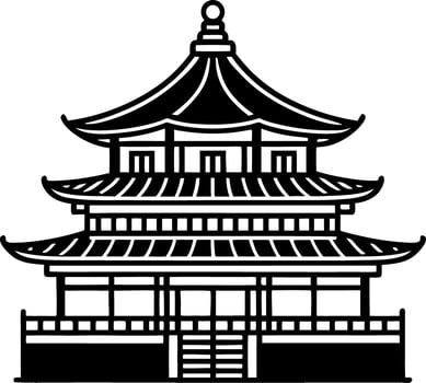 Traditional Asian Pagoda Architecture Illustration for Coloring Book and Tattoo Design vector