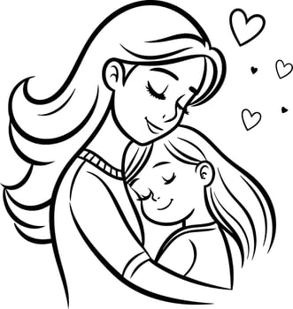 Heartwarming Mother Daughter Hug Embracing Love in Simple Line Art Design for Coloring and Crafts vector