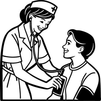Nurse Checking Patient Vital Signs with Stethoscope Caring Healthcare Illustration vector