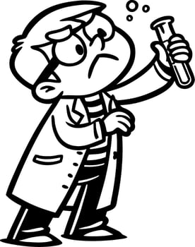 Curious Boy Scientist in Lab Coat Holding Test Tube Exploring Chemistry Experiment vector