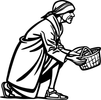 Compassionate Humanitarian Caring Figure Collecting Basket for Charity Illustration vector