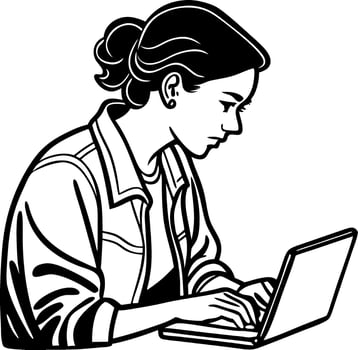 Focused Young Woman Typing on Laptop in Casual Attire for Remote Work Illustrations vector