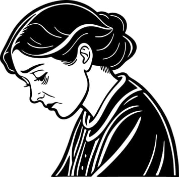 Sad Woman Profile Illustration in Black and White for Emotional Art Projects vector