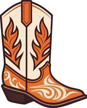 Stylish Cowboy Boot with Decorative Patterns in Orange and Cream Color Scheme vector